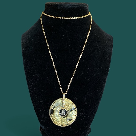 Jewelry - Vintage Dragon Pi Pendant and Chain with Fu Character “Blessings”